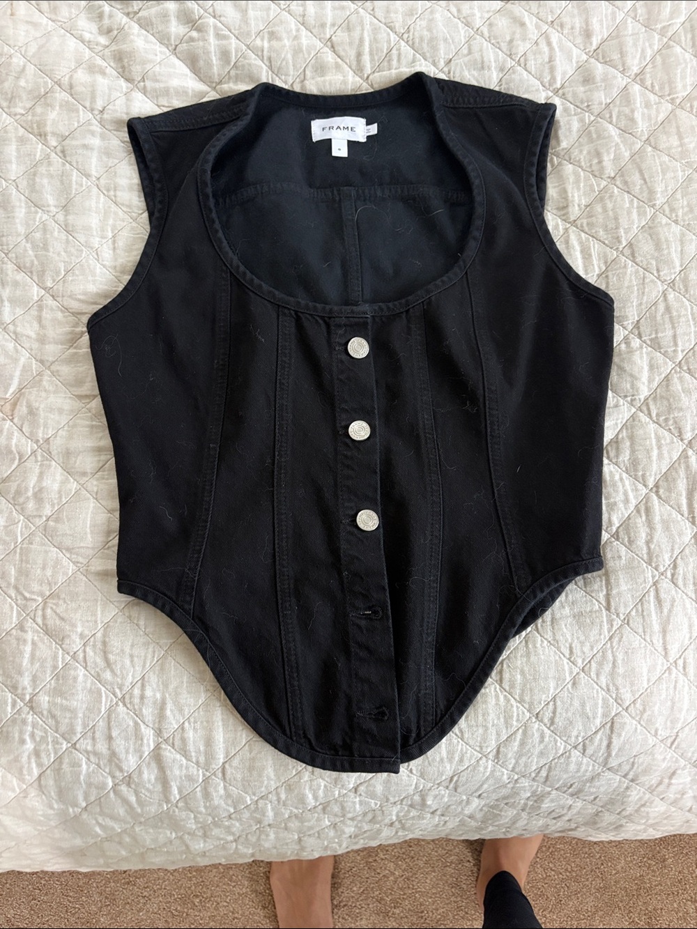 Frame Denim Black Sleeveless Button Bodysuit